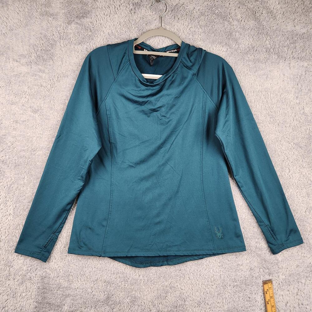 Spyder Active Shirt Womens Large Blue Hooded Cowl Neck Lightweight Athletic Gym